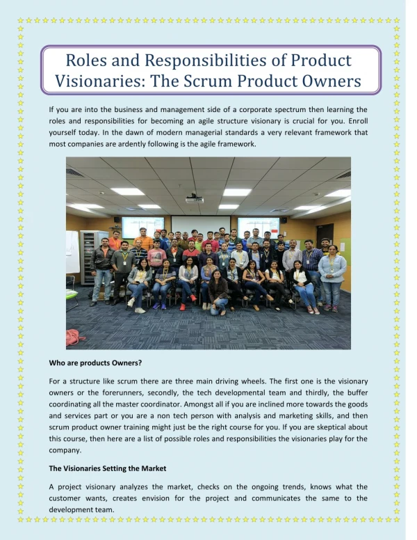 Roles and Responsibilities of Product Visionaries: The Scrum Product Owners
