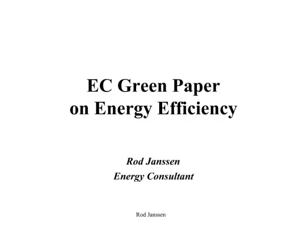 EC Green Paper on Energy Efficiency