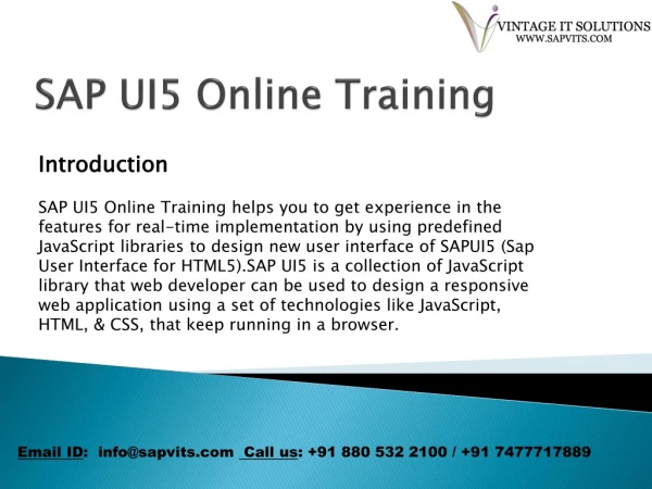 SAP UI5 Online Training Courses in India, Hyderabad, bangalore