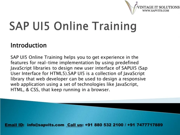 SAP UI5 Online Training Courses in India, Hyderabad, bangalore