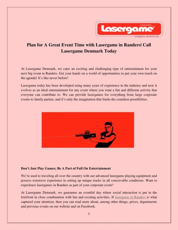 Plan for A Great Event Time with Lasergame in Randers| Call Lasergame Denmark Today