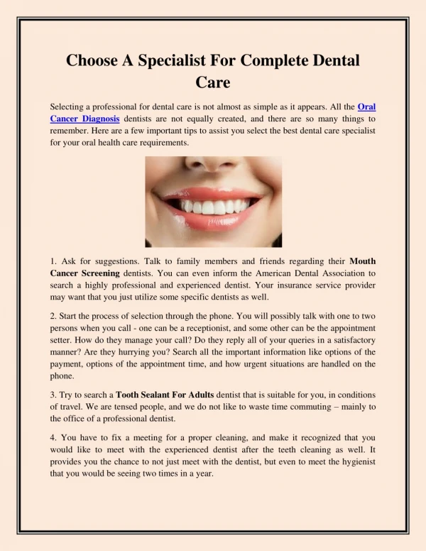Choose A Specialist For Complete Dental Care