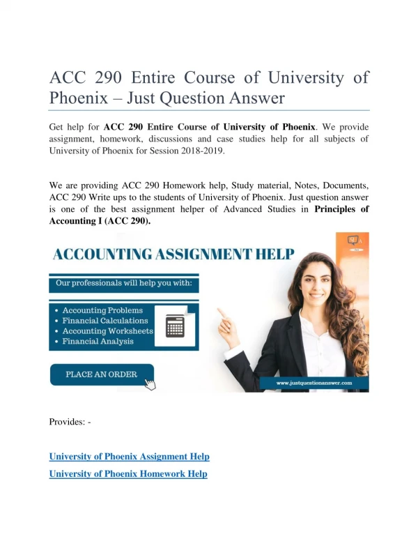ACC 290 Entire Course Help (2018) | University of Phoenix | Just Question Answer