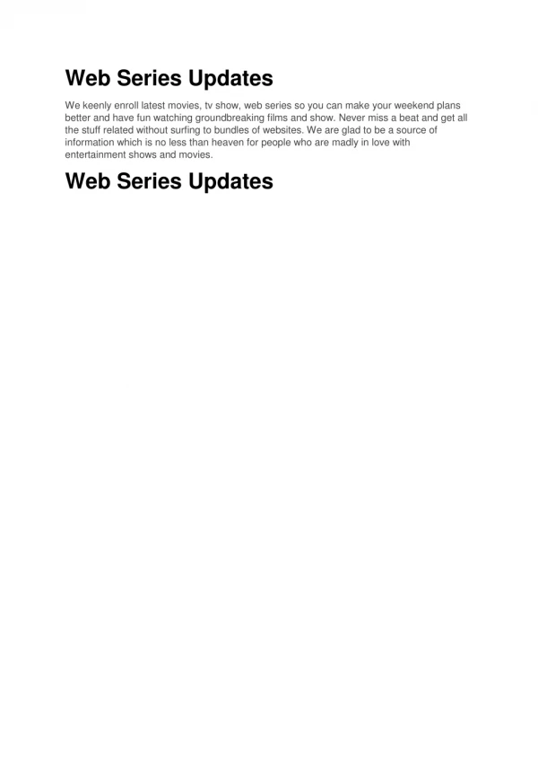 Web Series Updates