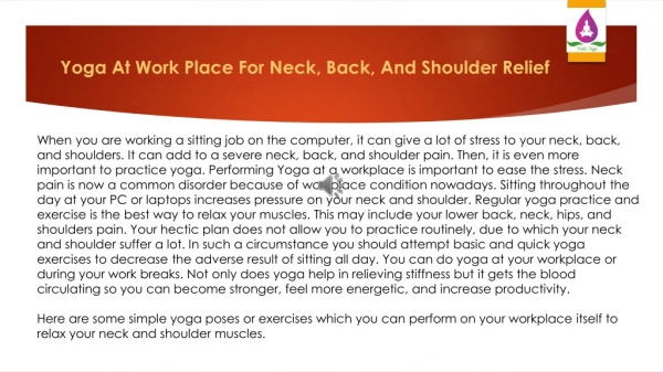 Yoga at Work Place for Neck, Back, and Shoulder Relief