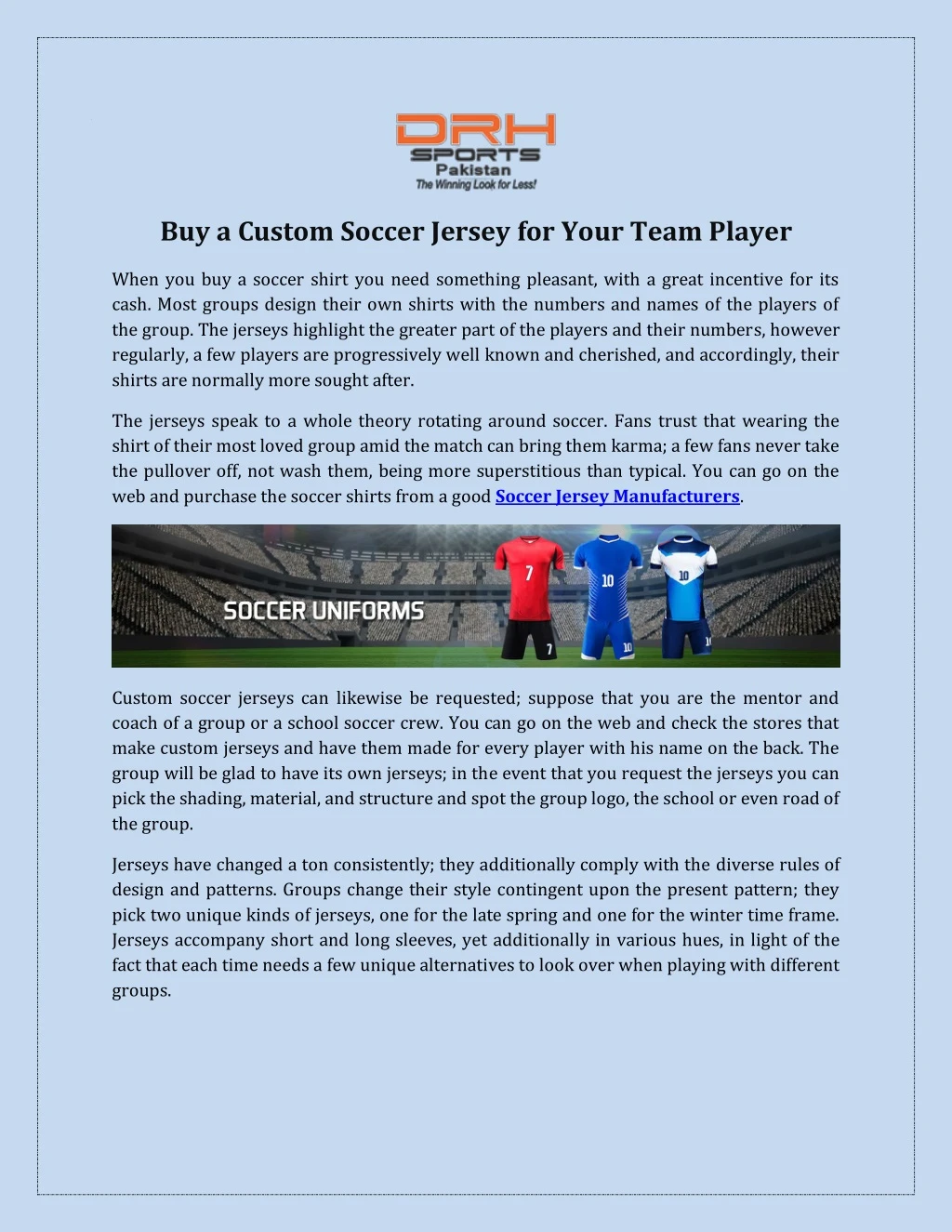 buy a custom soccer jersey for your team player