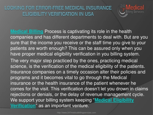 Looking For Error-free Medical Insurance Eligibility Verification In USA