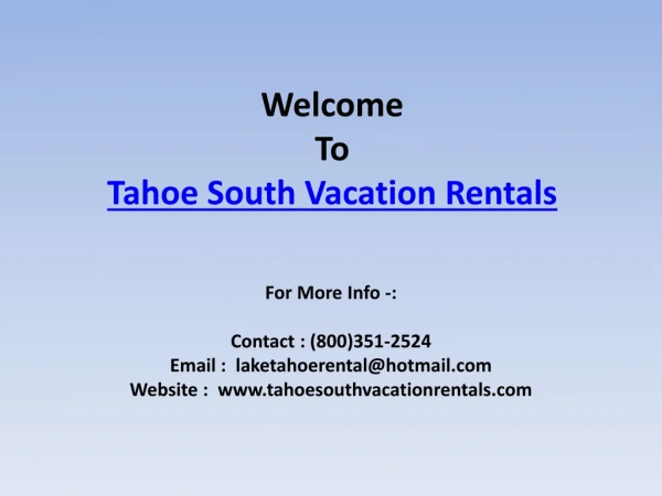 South Lake Tahoe Condo Rentals