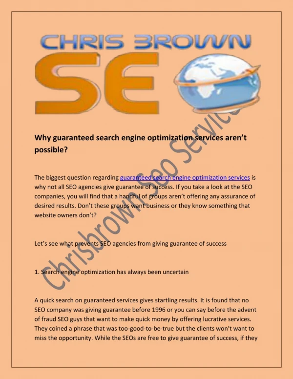 Why guaranteed search engine optimization services aren’t possible?