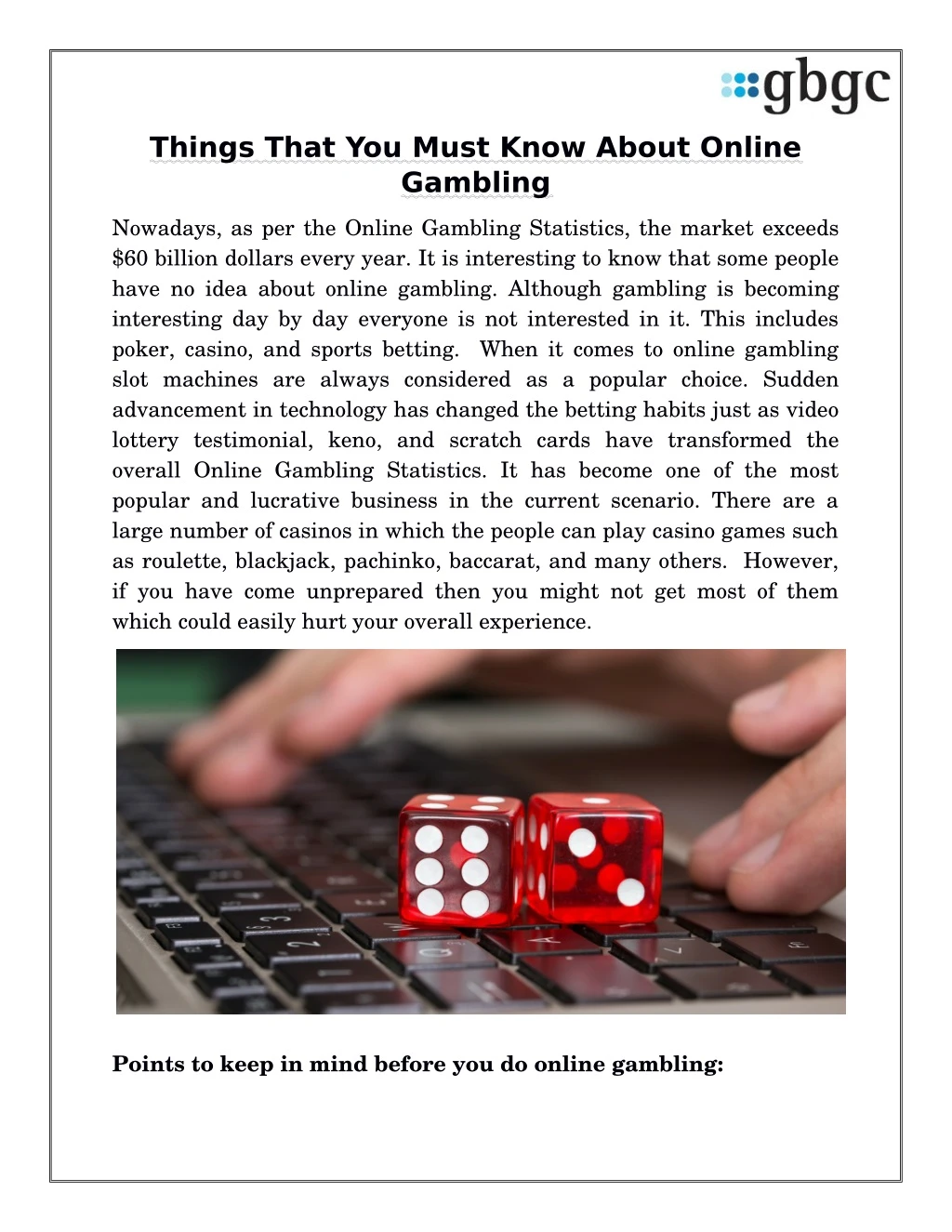 things that you must know about online gambling
