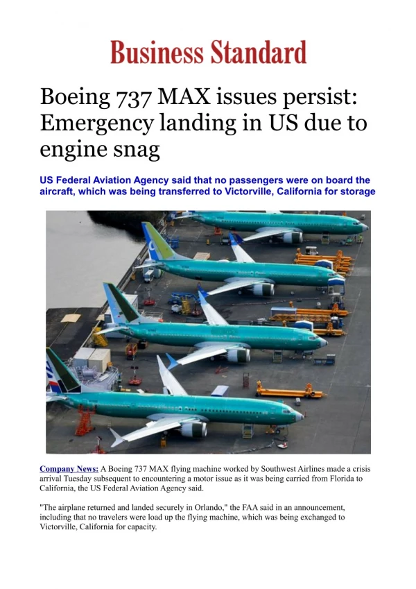 Boeing 737 MAX issues persist: Emergency landing in US due to engine snag