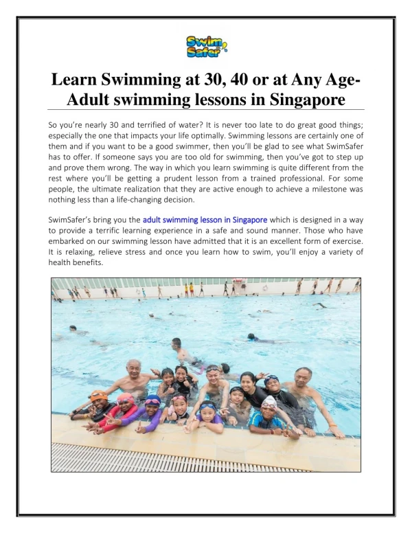 Learn Adult swimming lessons in Singapore
