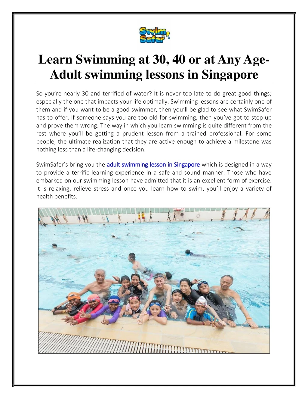 learn swimming at 30 40 or at any age adult