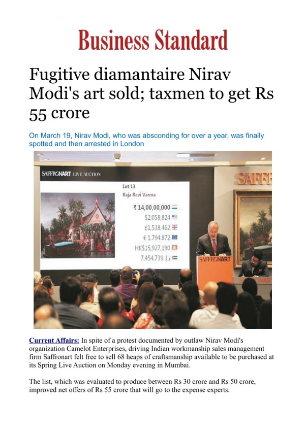 Fugitive diamantaire Nirav Modi's art sold; taxmen to get Rs 55 crore