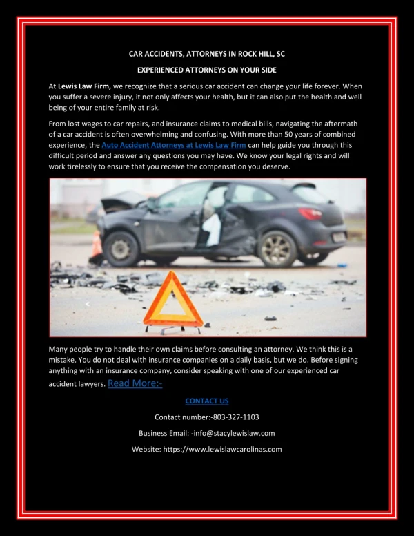 CAR ACCIDENTS, ATTORNEYS IN ROCK HILL, SC