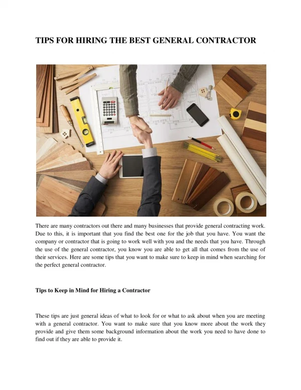 TIPS FOR HIRING THE BEST GENERAL CONTRACTOR