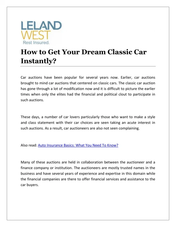 How to Get Your Dream Classic Car Instantly?