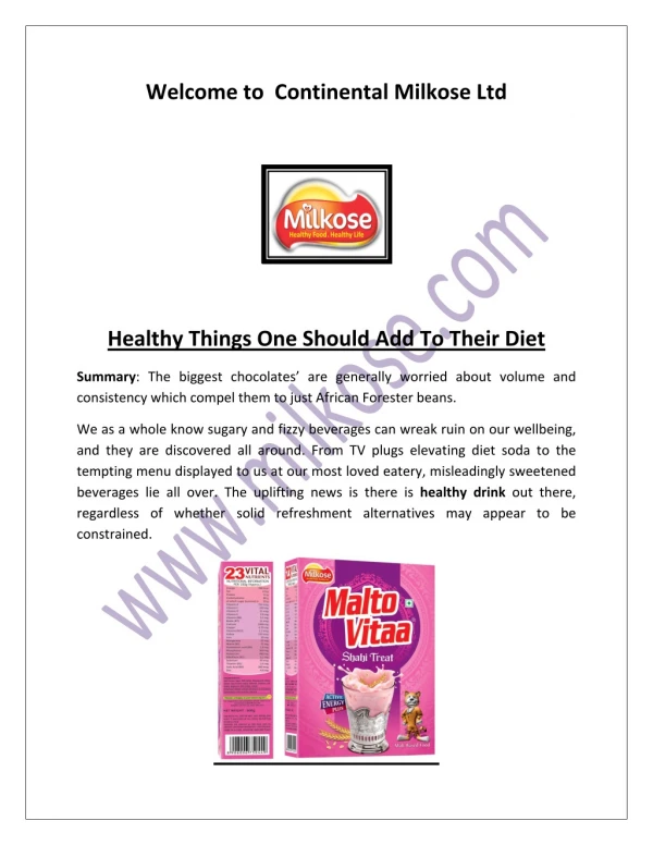 Weaning-food, cocoa solids, healthy drink in India, healthy drink