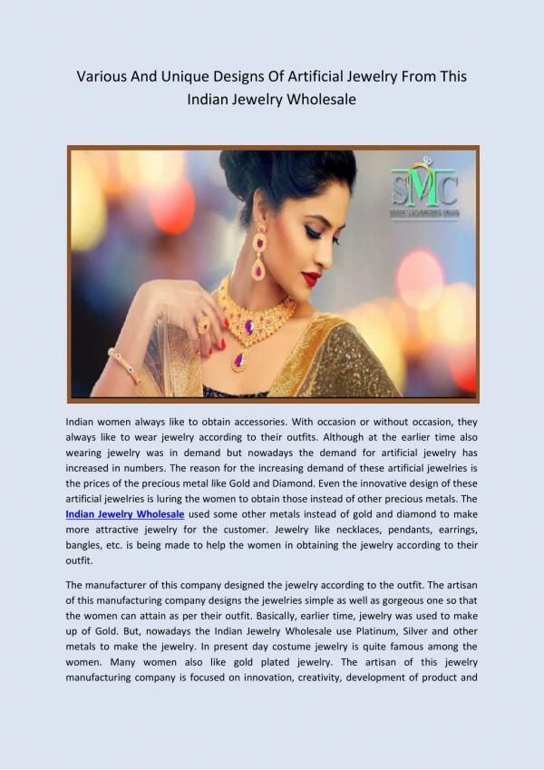 Women Can Obtain Various And Unique Designs Of Artificial Jewelry From This Indian Jewelry Wholesale Company