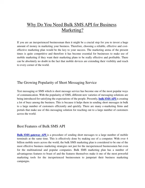 Bringing innovation within business model with Bulk SMS API