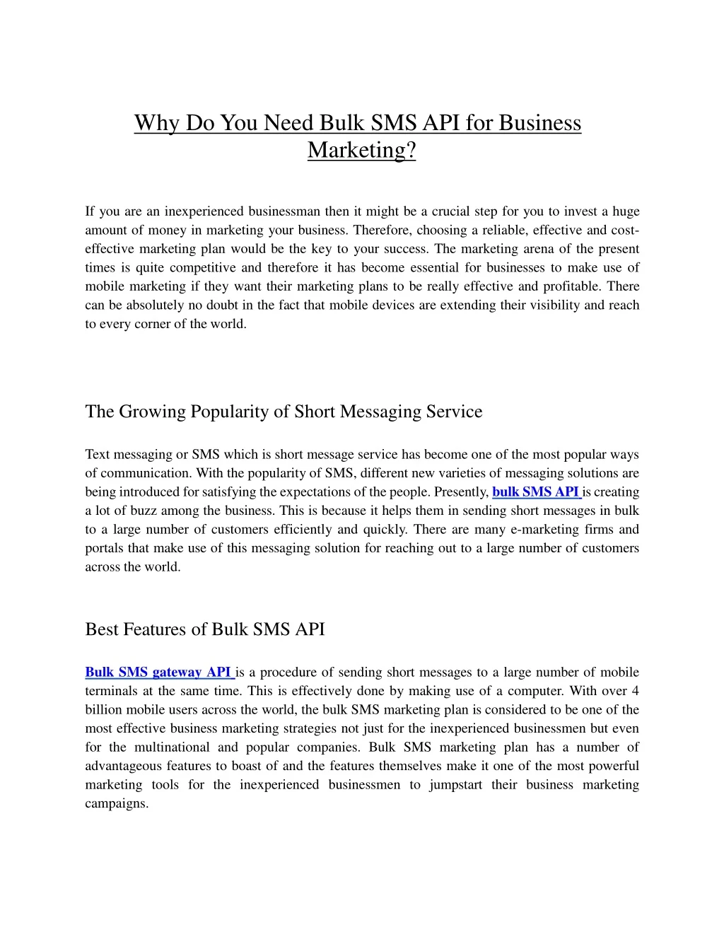 why do you need bulk sms api for business
