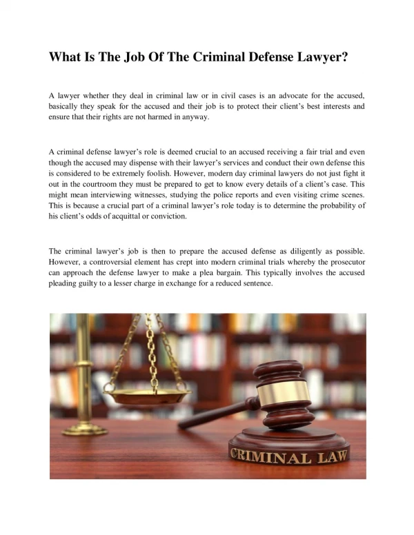 What Is The Job Of The Criminal Defense Lawye