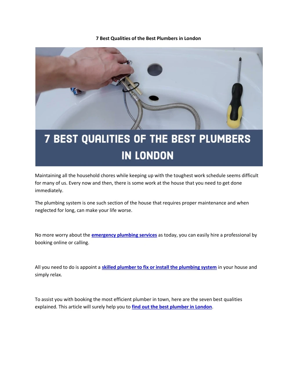 7 best qualities of the best plumbers in london