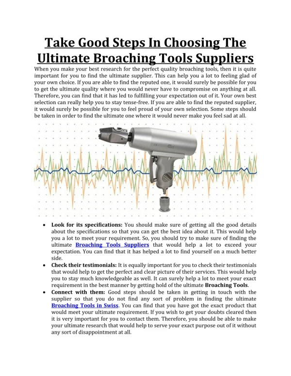 Take Good Steps In Choosing The Ultimate Broaching Tools Suppliers