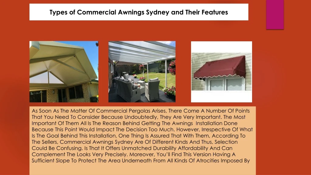 types of commercial awnings sydney and their