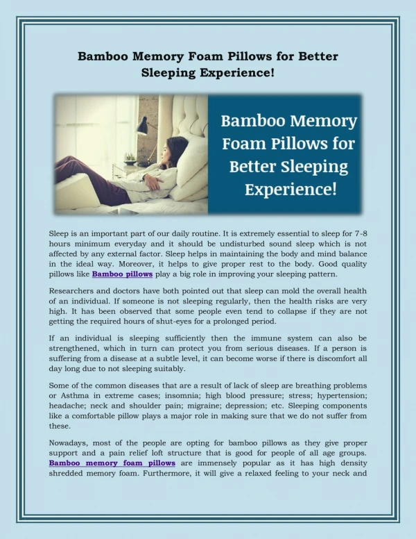 Bamboo Memory Foam Pillows for Better Sleeping Experience!