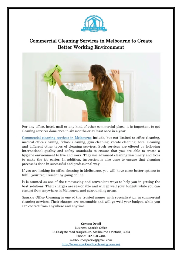 Commercial Cleaning Services in Melbourne to Create Better Working Environment