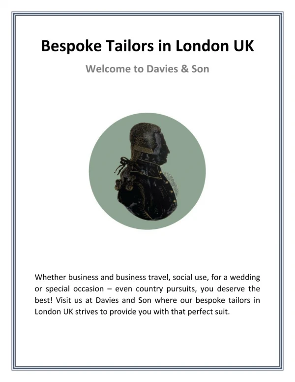 Bespoke Tailors in London UK | Davies & Son