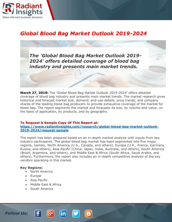 Global Blood Bag Market Overview, Top Manufactures, Growth & Forecast