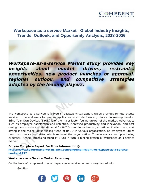 Workspace-as-a-service Market - Global Industry Insights, Trends, Outlook, and Opportunity Analysis, 2018-2026