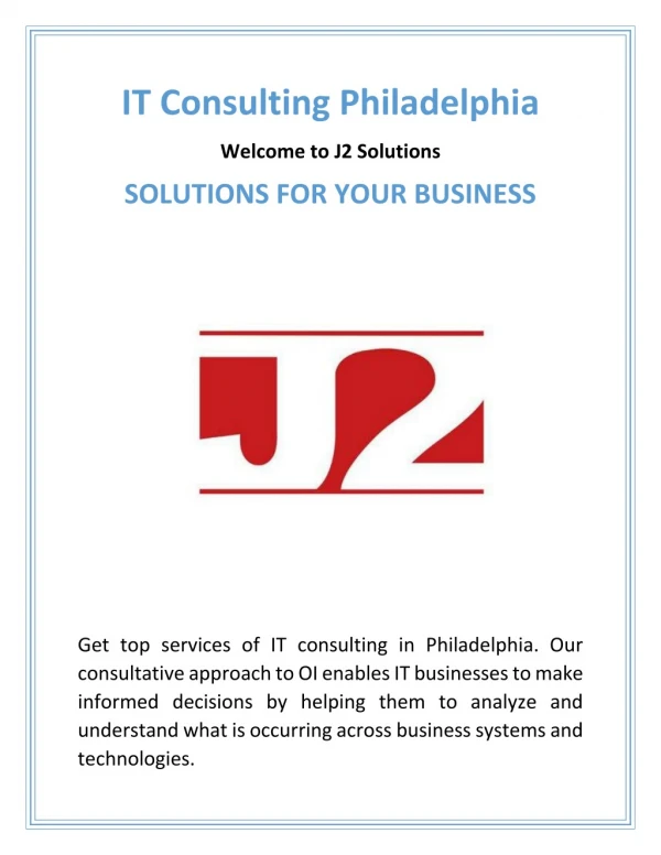 Get IT Consulting in Philadelphia | J2-Solutions