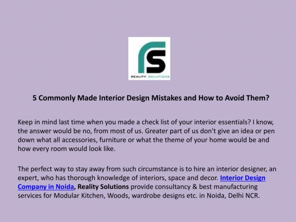 5 Commonly Made Interior Design Mistakes and How to Avoid Them?