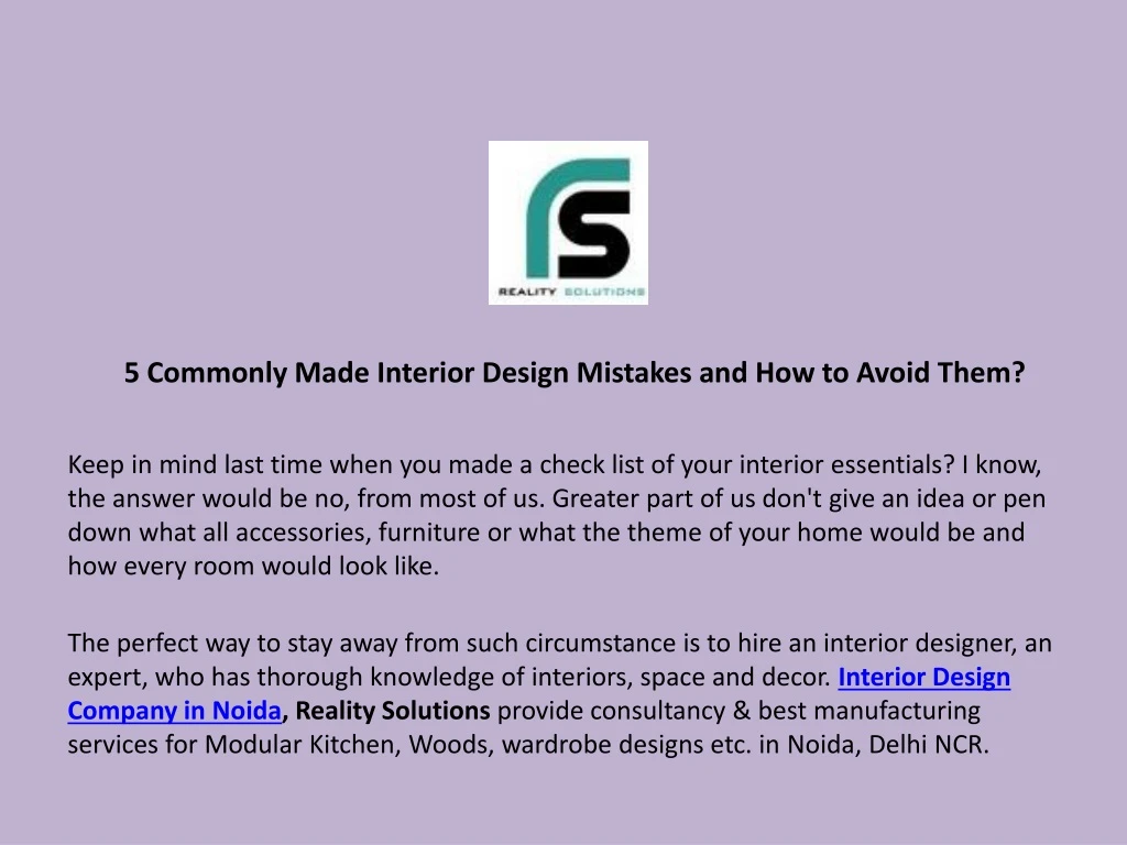 5 commonly made interior design mistakes
