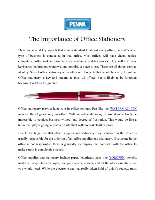 The Importance of Office Stationery