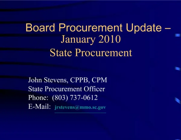 Board Procurement Update January 2010 State Procurement