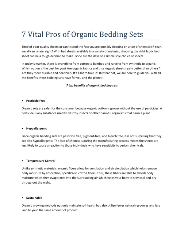 7 Vital Pros of Organic Bedding Sets