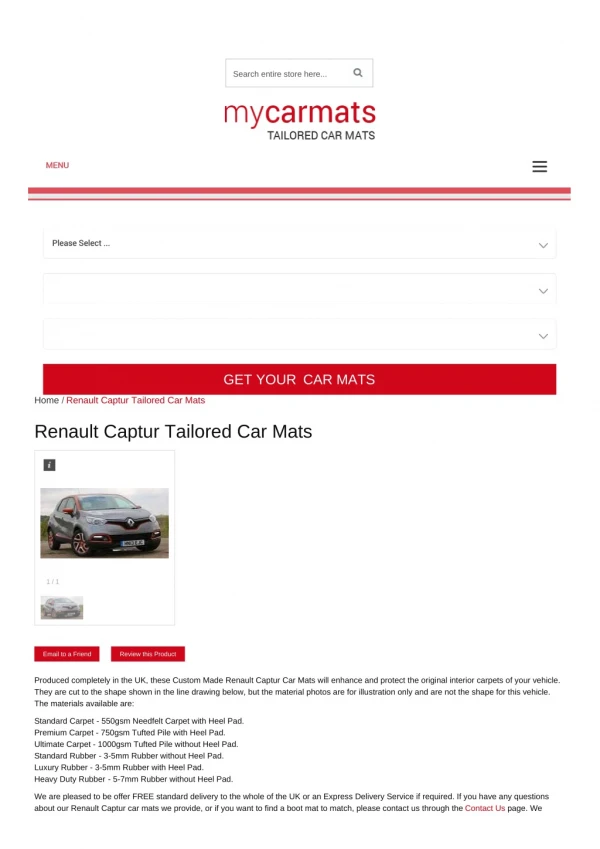 Tailored Renault Captur Car Mats – Custom Car Mats | Rubber Car Mats