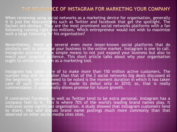 The Relevance Of Instagram For Marketing Your Company