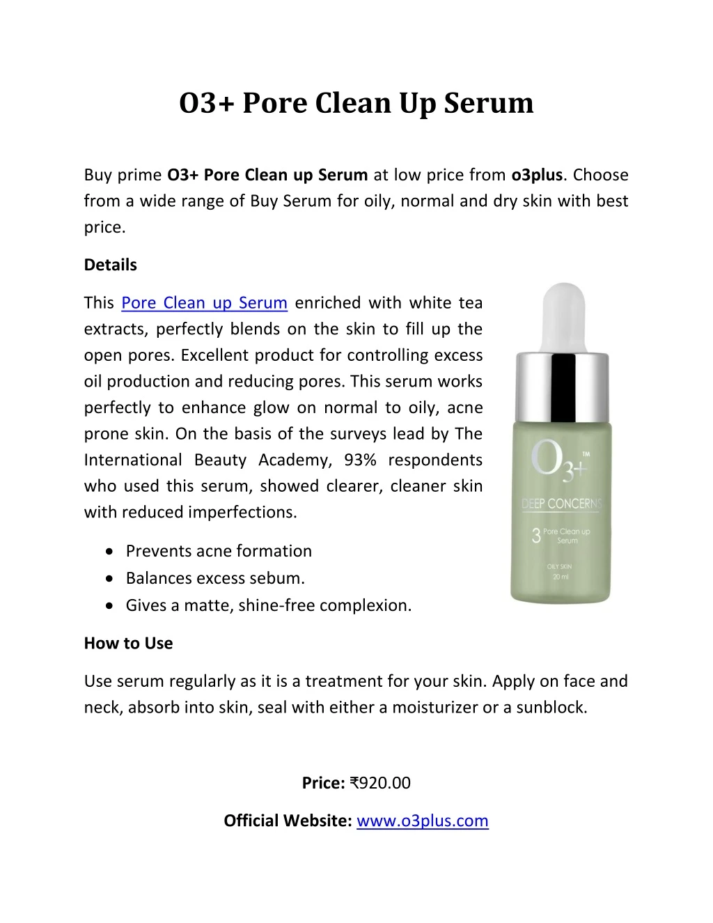 o3 pore clean up serum