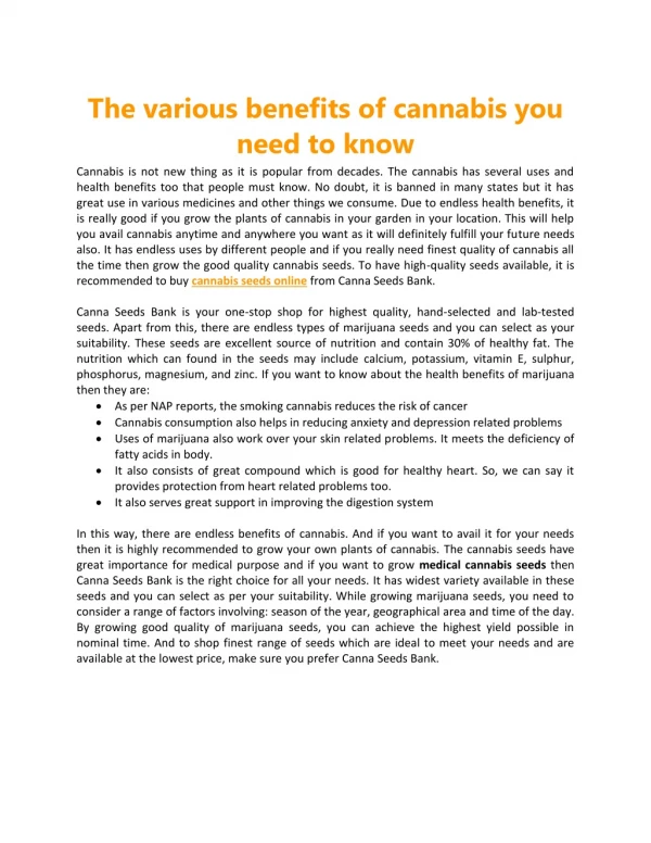 The various benefits of cannabis you need to know