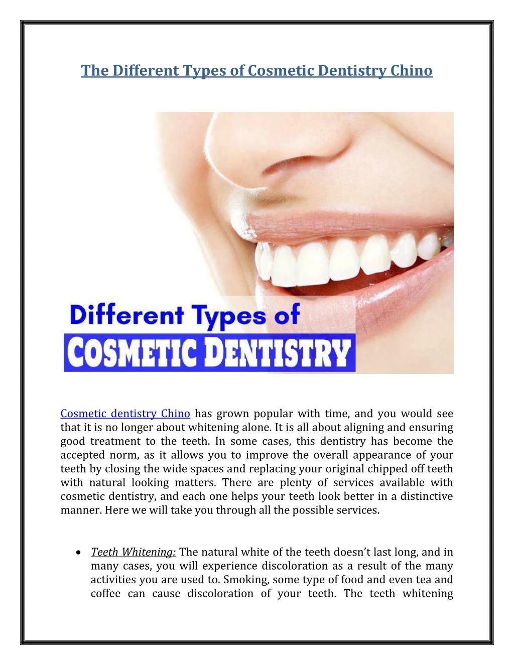 the different types of cosmetic dentistry chino