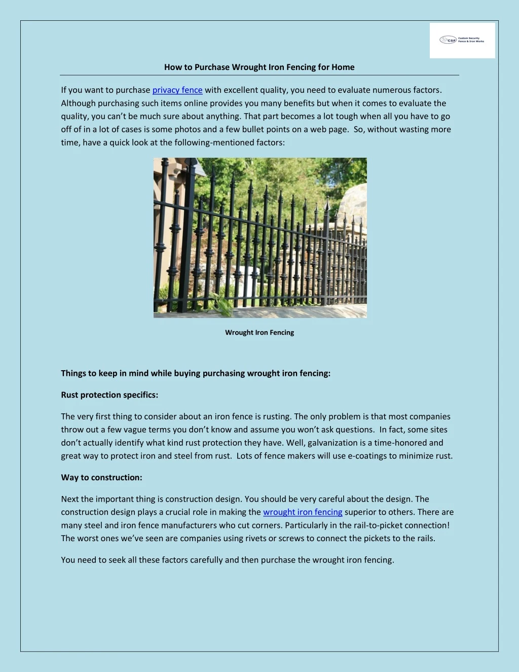 how to purchase wrought iron fencing for home