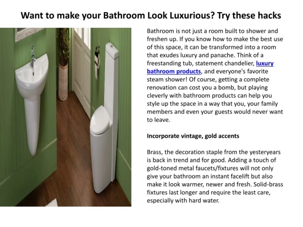 Want to make your Bathroom Look Luxurious? Try these hacks