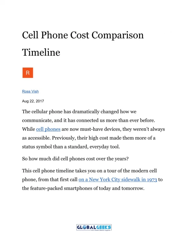 Cell Phone Cost Comparison Timeline