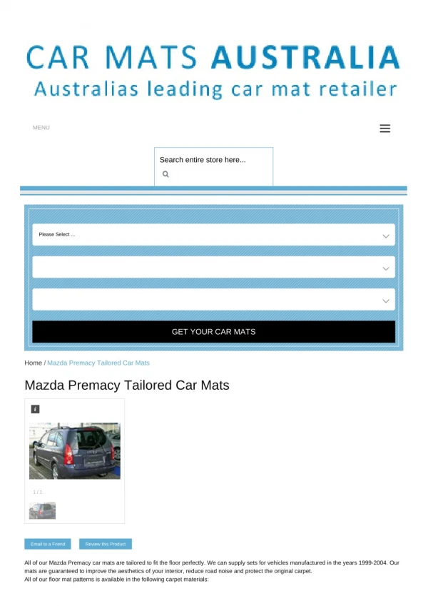 Tailored Mazda Premacy Car Mats – Custom Car Mats | Rubber Car Mats