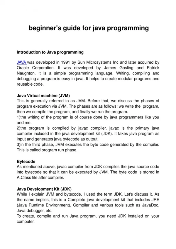 beginner's guide for java programming